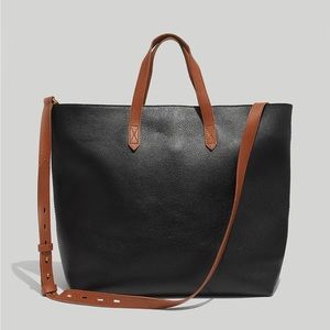 Madewell Zip-Top Transport Carryall Brown Black Leather Tote